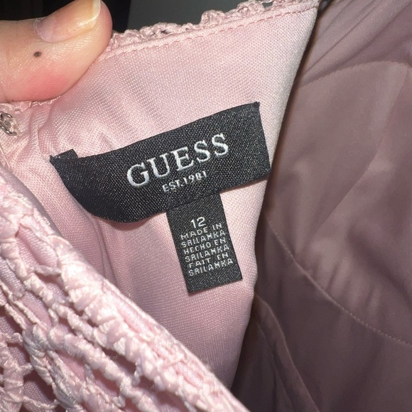 GUESS Blush Pink Lace Midi Dress with Ruffle Hem - Picture 2 of 4